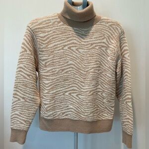 Ralph Lauren Club Monaco Beige and Cream Zebra Turtleneck Sweater Neutral Scandi